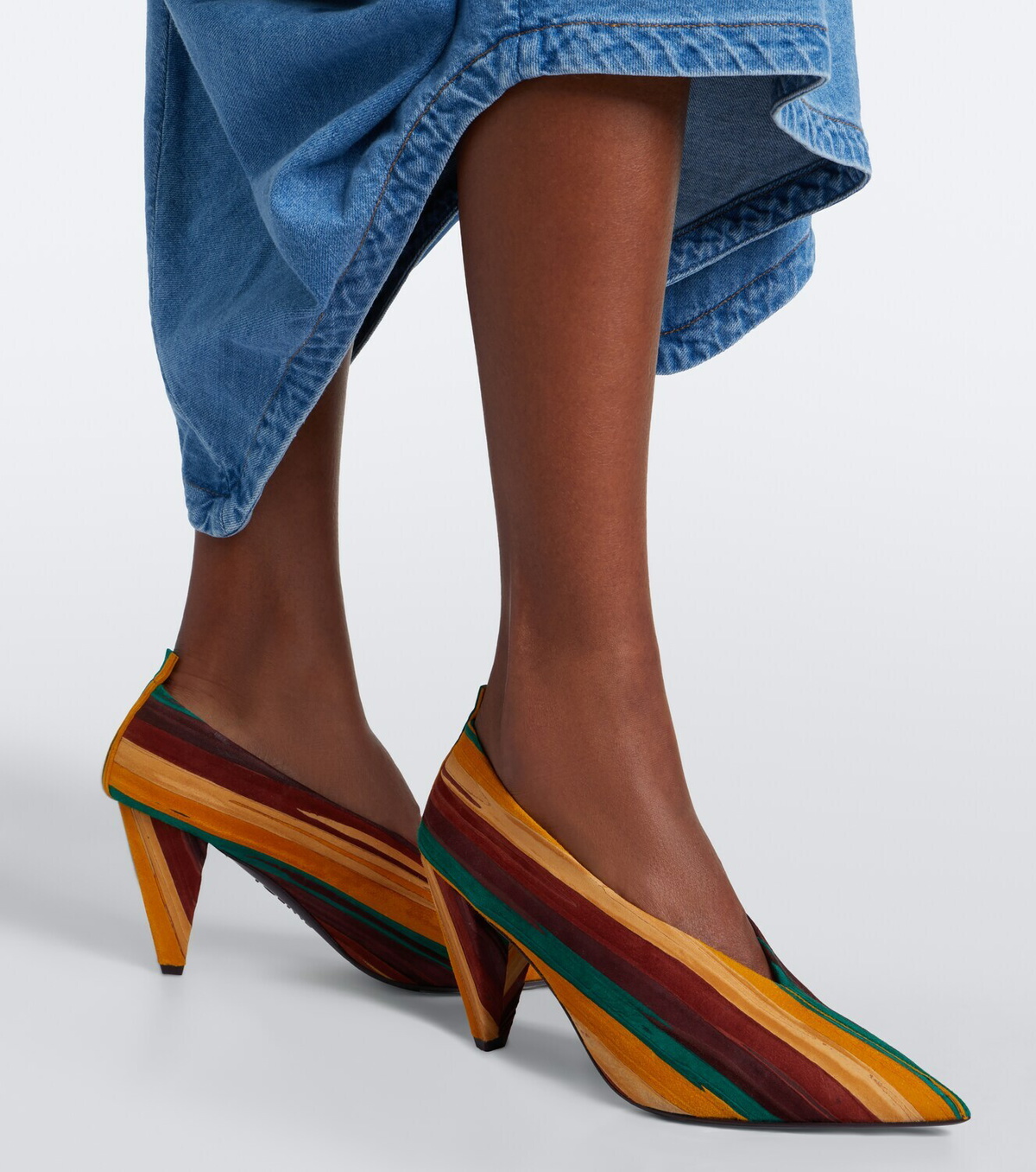 Loewe Origami Cubic striped leather pumps