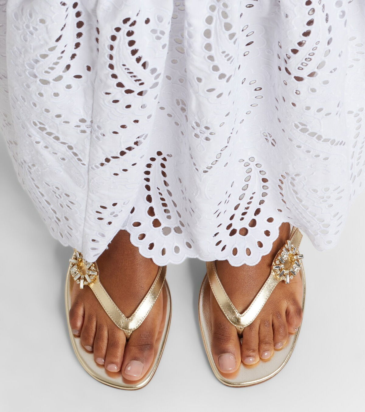 Roger Vivier Embellished metallic leather thong sandals