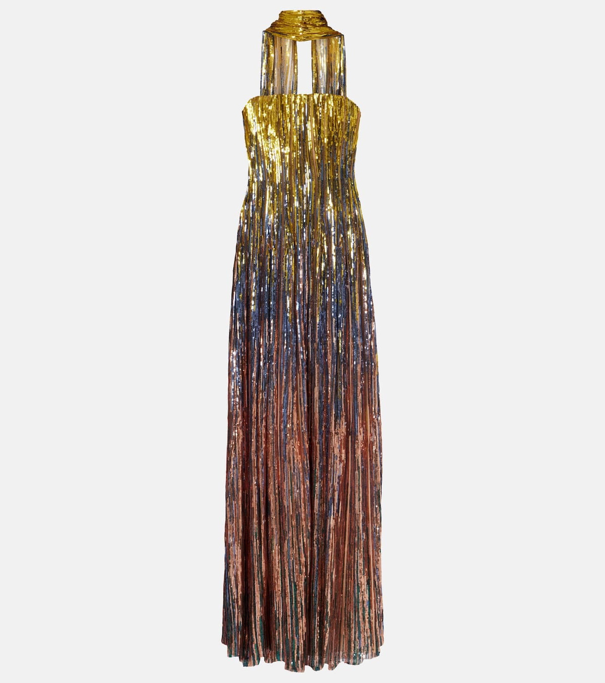 Elie Saab Sequined scarf-detail strapless gown