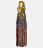Elie Saab Sequined scarf-detail strapless gown