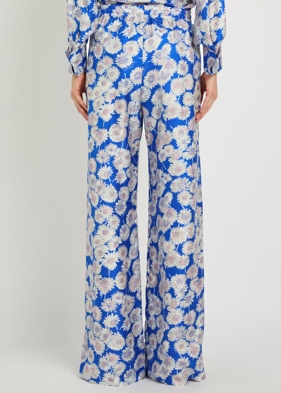 Stella Mccartney Daisy Floral-print Straight-leg Silk Trousers Blue