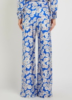Stella Mccartney Daisy Floral-print Straight-leg Silk Trousers Blue