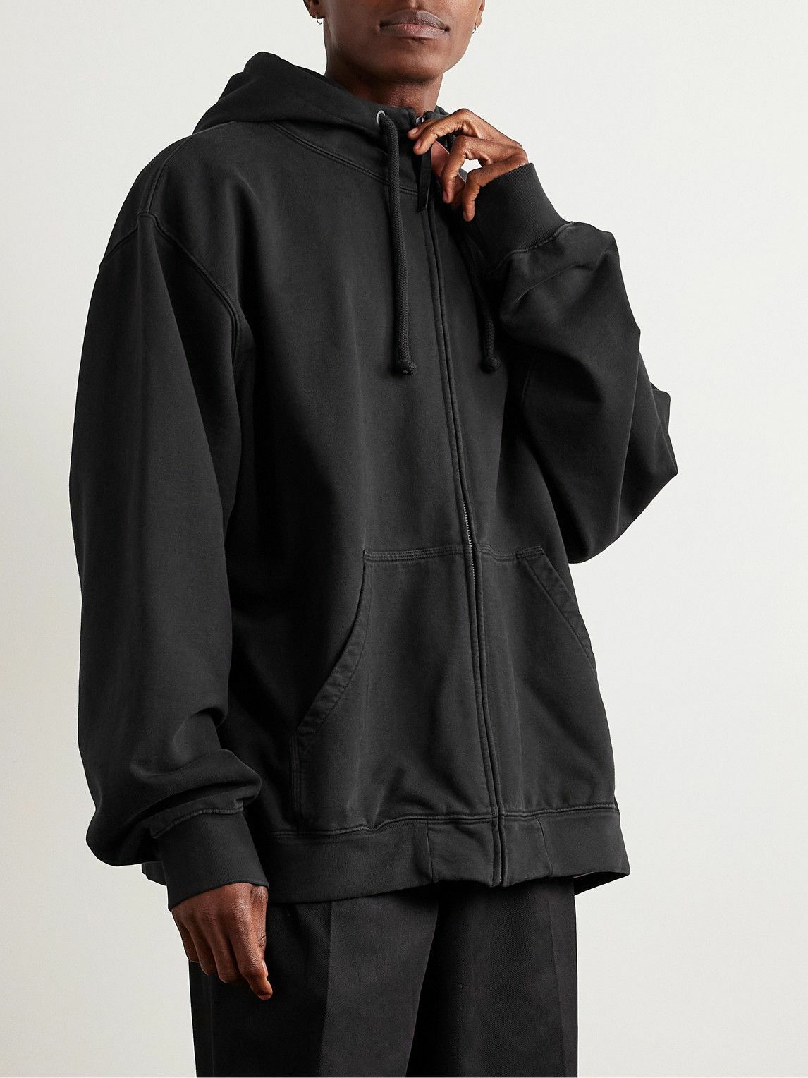 パーカー・フーディ Maison Margiela Oversized Black Cotton Jersey Zip-Up Hoodie Maison Margiela - Oversized Logo-Embroidered Cotton-Jersey