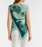 La DoubleJ Scarf fringed printed silk voile top