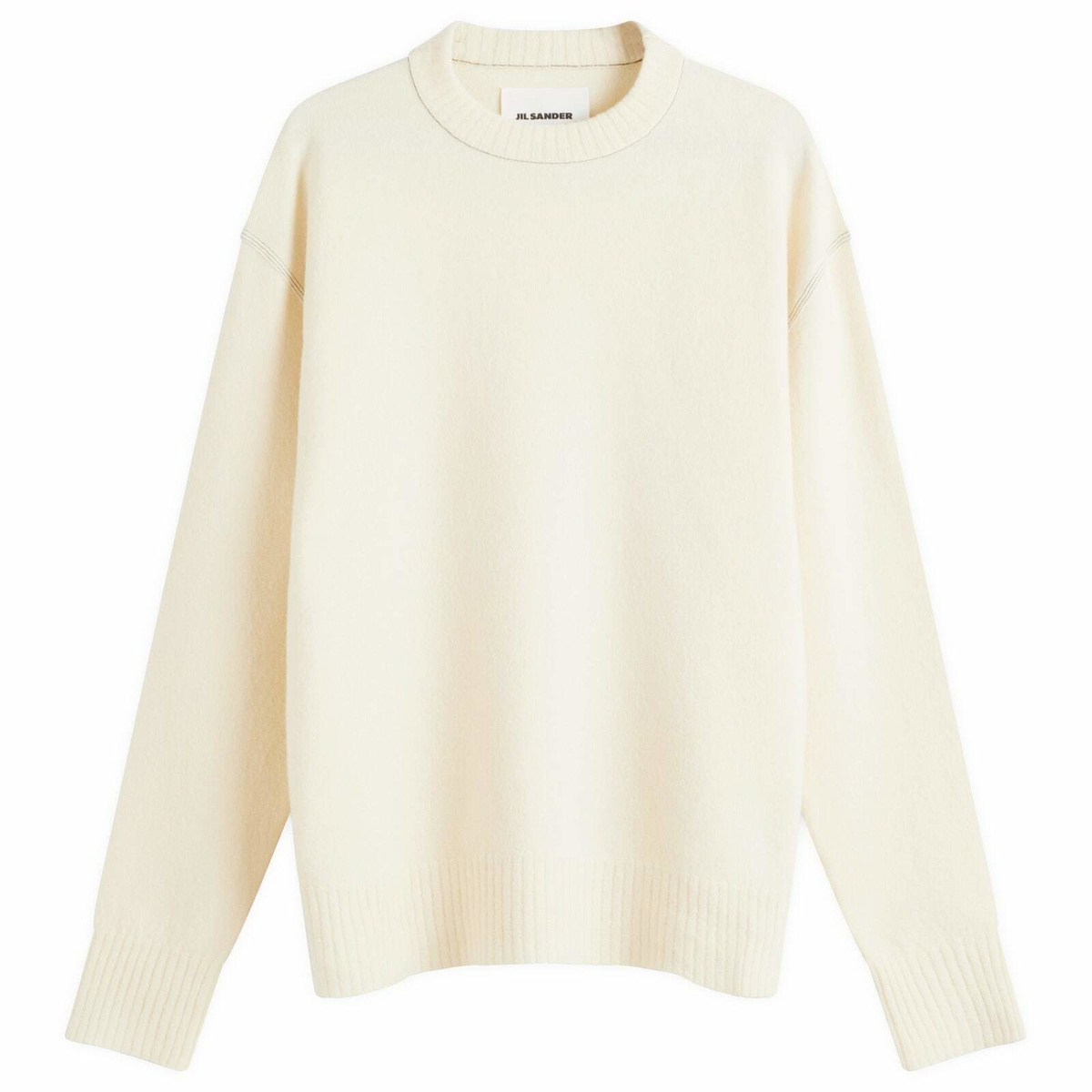 Jil Sander Men's Contrast Stitch Merino Wool Crew Knit in Cornsilk Jil ...
