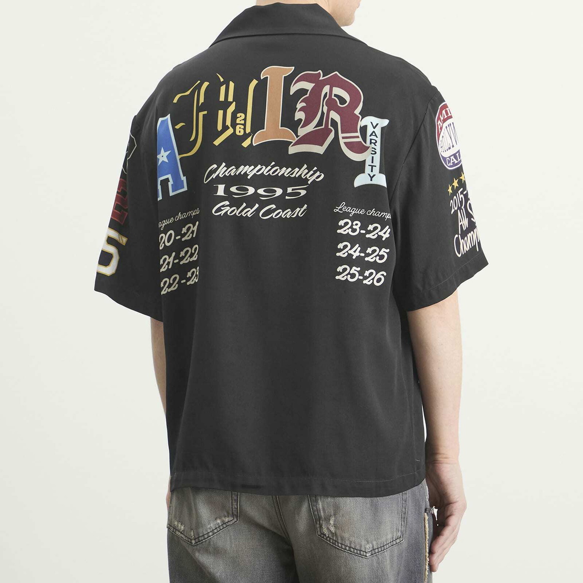 AMIRI Men's Varsity Patch Camp Shirt in Black Amiri AMIRI Men's Varsity Patch Camp Shirt in Black Amiri
