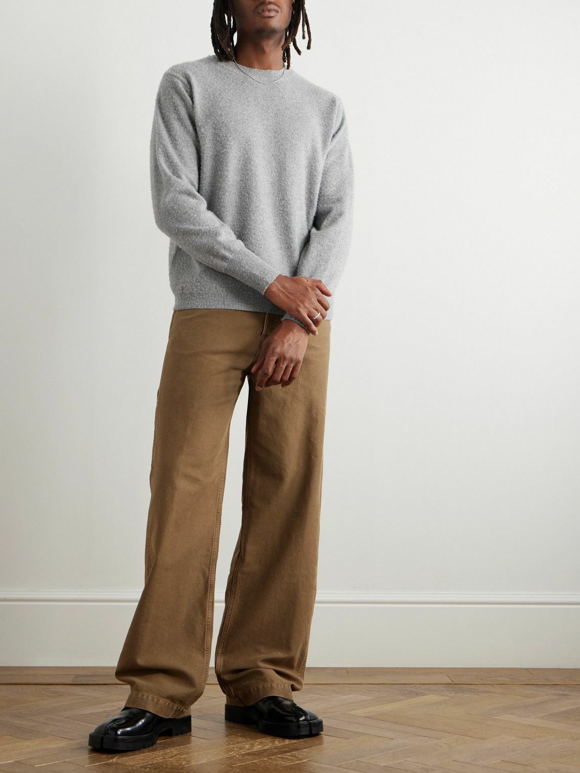 Tシャツ・カットソー MAISON MARGIELA Dove Grey Cashmere Blend Sweater Maison Margiela - Brushed Cashmere and Cotton-Blend Sweater