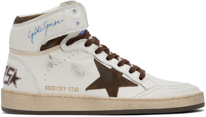 Photo: Golden Goose White & Brown Sky-Star Sneakers
