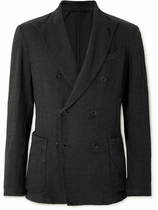 Photo: Barena - Sirocco Double-Breasted Cotton and Linen-Blend Suit Jacket - Black