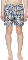 Burberry Blue Logo & Check Print Swim Shorts