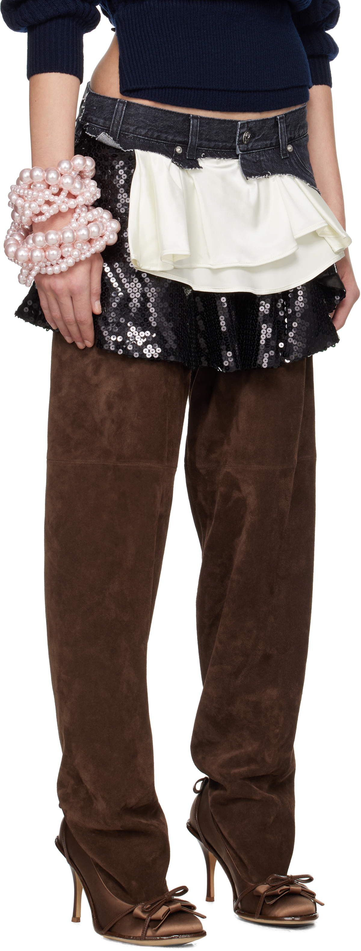 ALL-IN Black & Off-White Sequin Triple Miniskirt