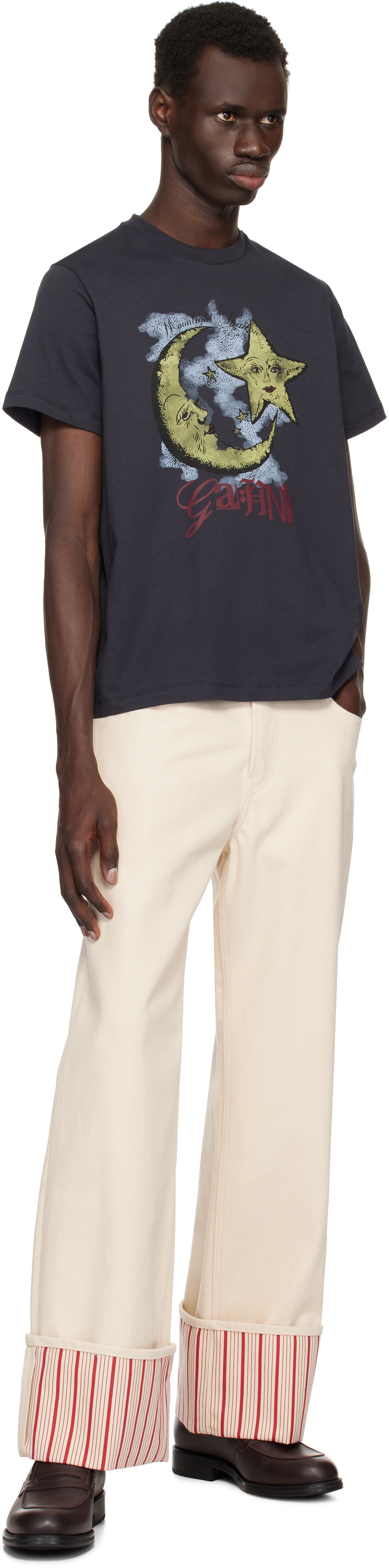 GANNI Black Basic Jersey Moonlight Relaxed T-shirt