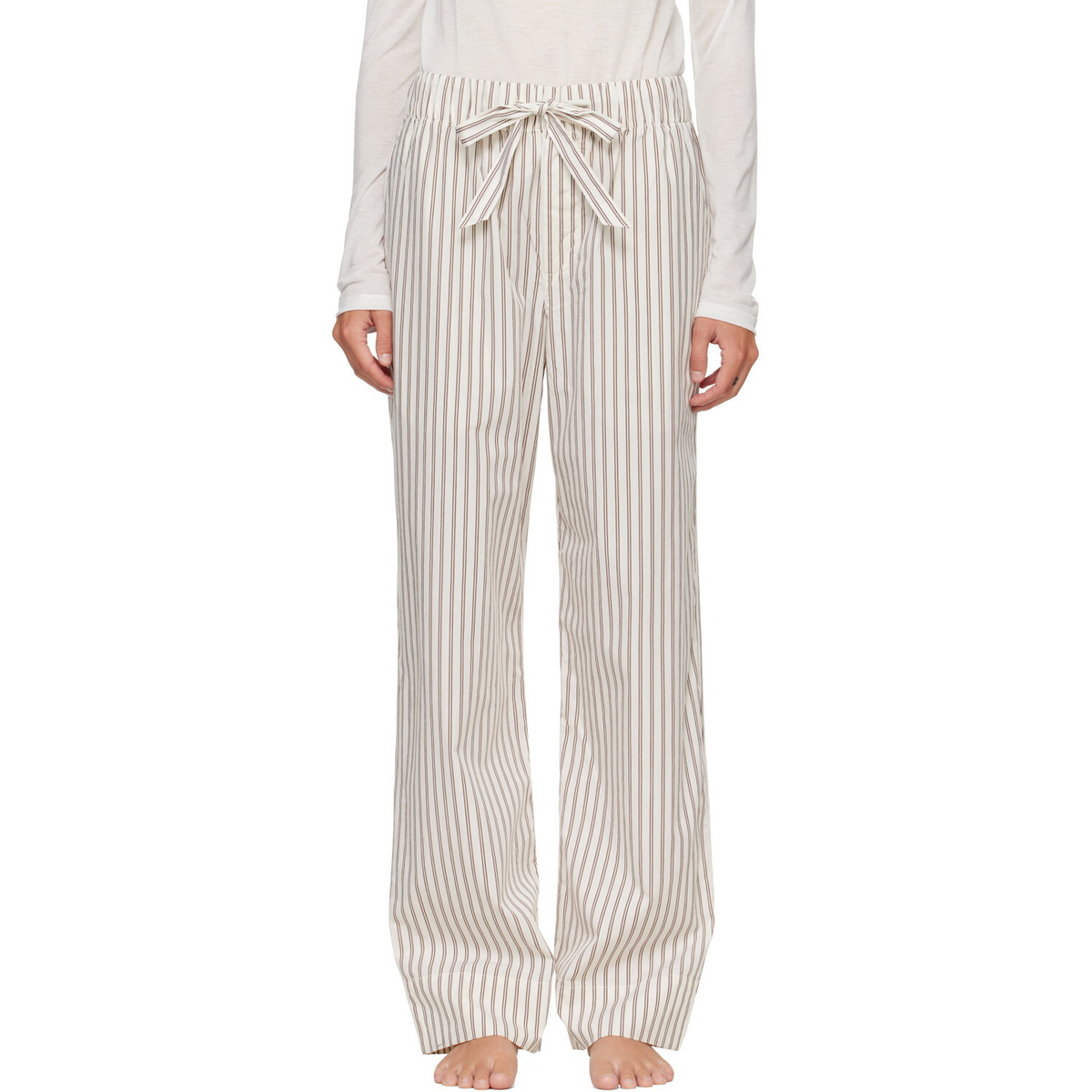 Tekla Off-White & Brown Poplin Pyjama Pants
