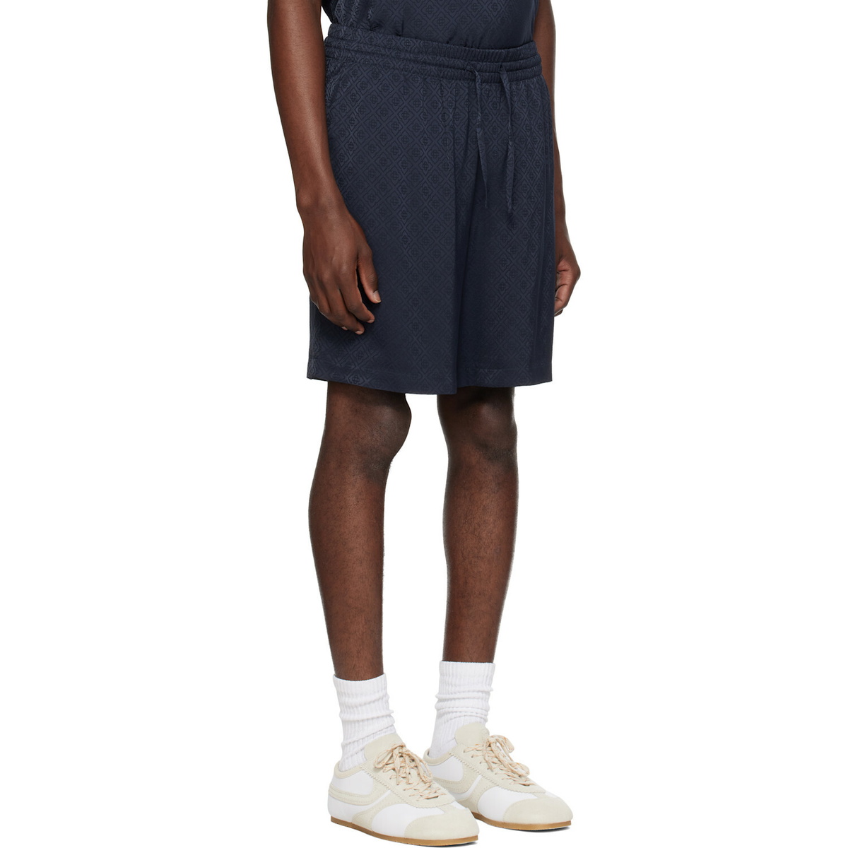 Casablanca Navy Viscose Monogram Shorts