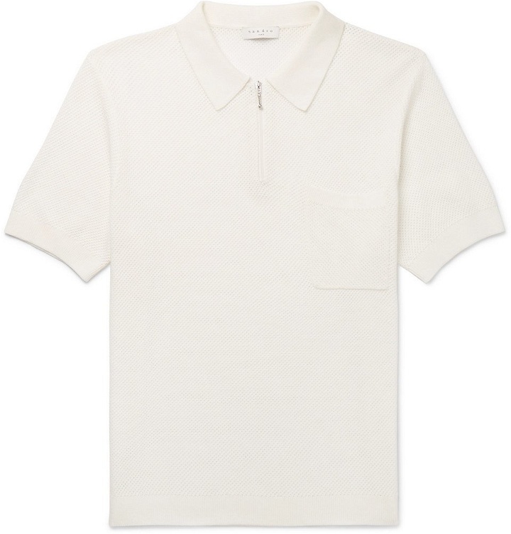 Photo: Sandro - Slim-Fit Open-Knit Cotton Half-Zip Polo Shirt - Men - Cream