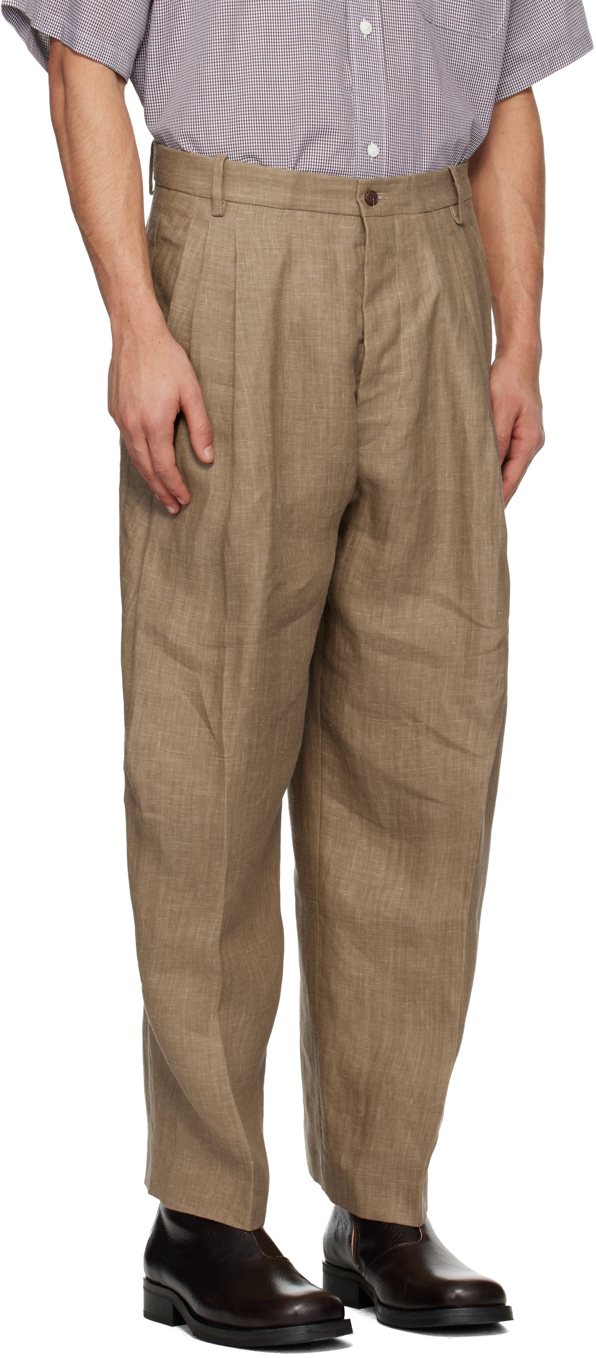 Hed Mayner Brown Linen Trousers