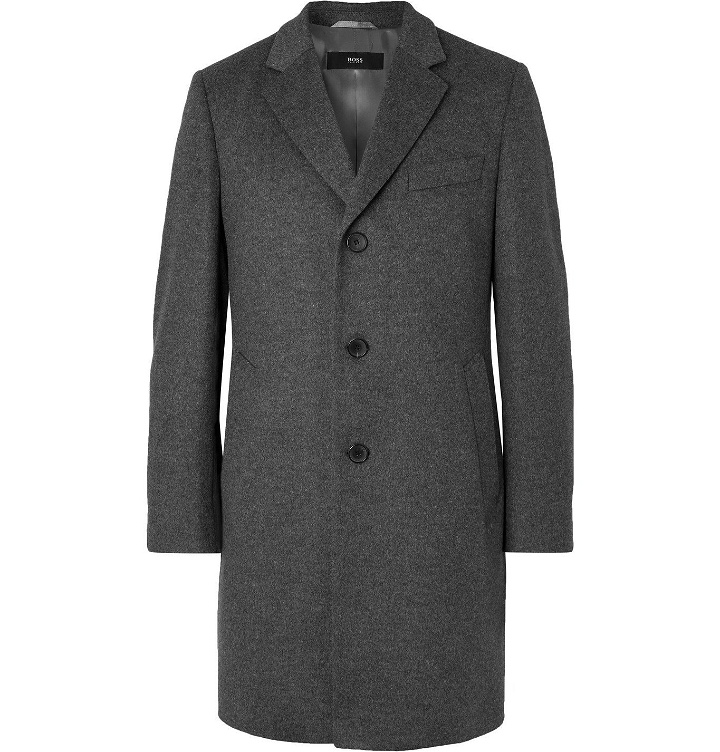 Photo: Hugo Boss - Slim-Fit Virgin Wool and Cashmere-Blend Overcoat - Gray