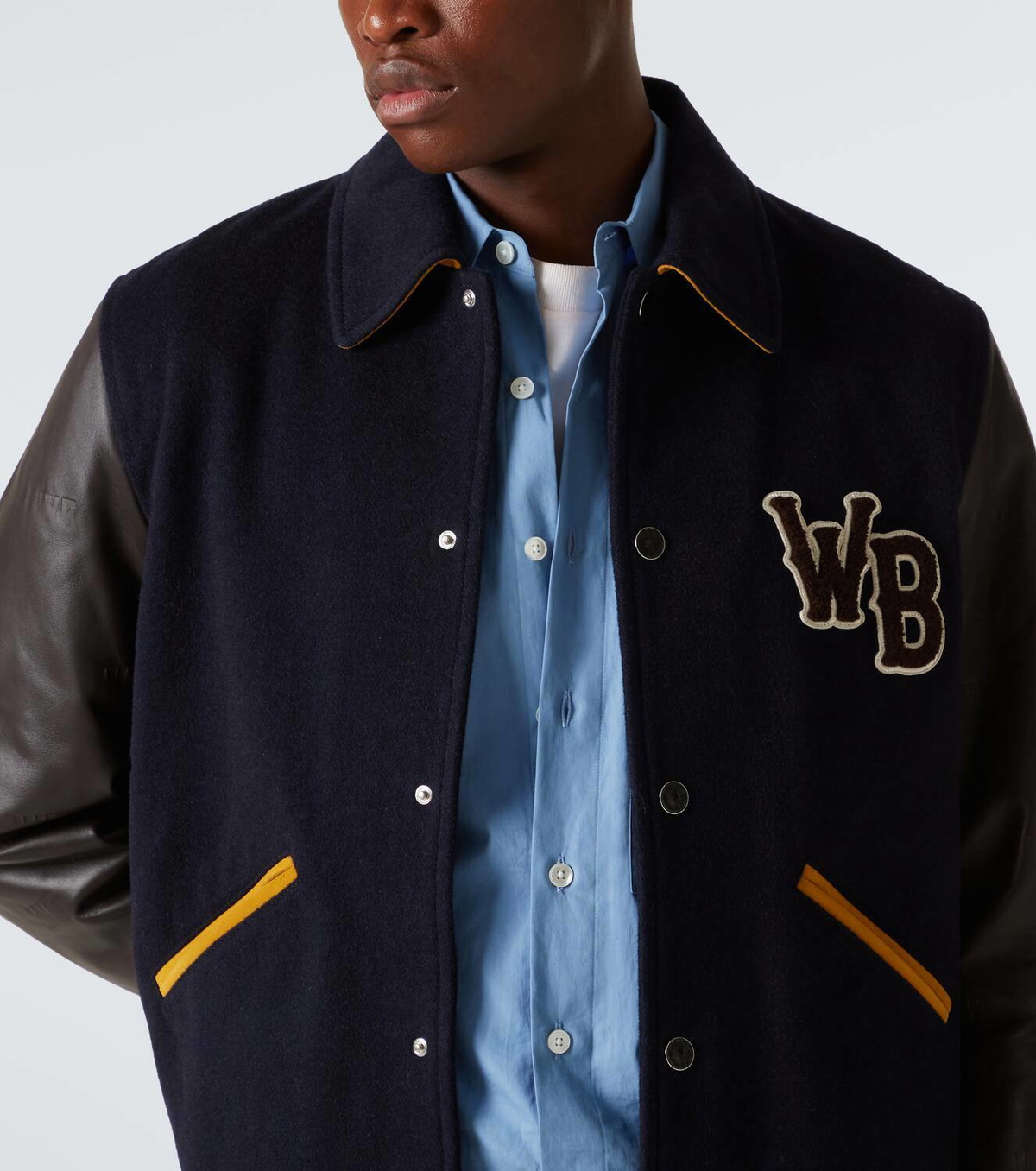 [わい]WALES BONNER Varsity Jacket Wales Bonner Sky Varsity Jacket Tan Navy | SOMEWHERE®