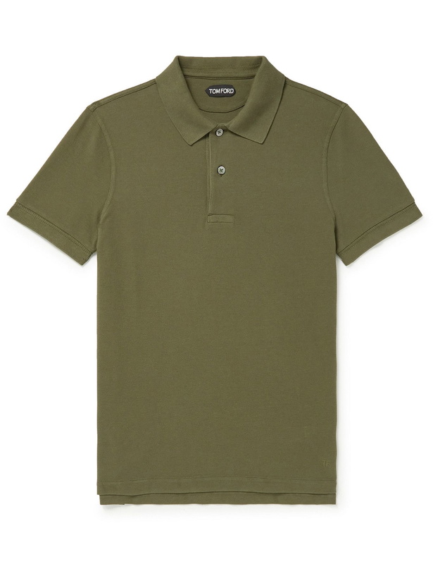 Photo: TOM FORD - Garment-Dyed Cotton-Piqué Polo Shirt - Green