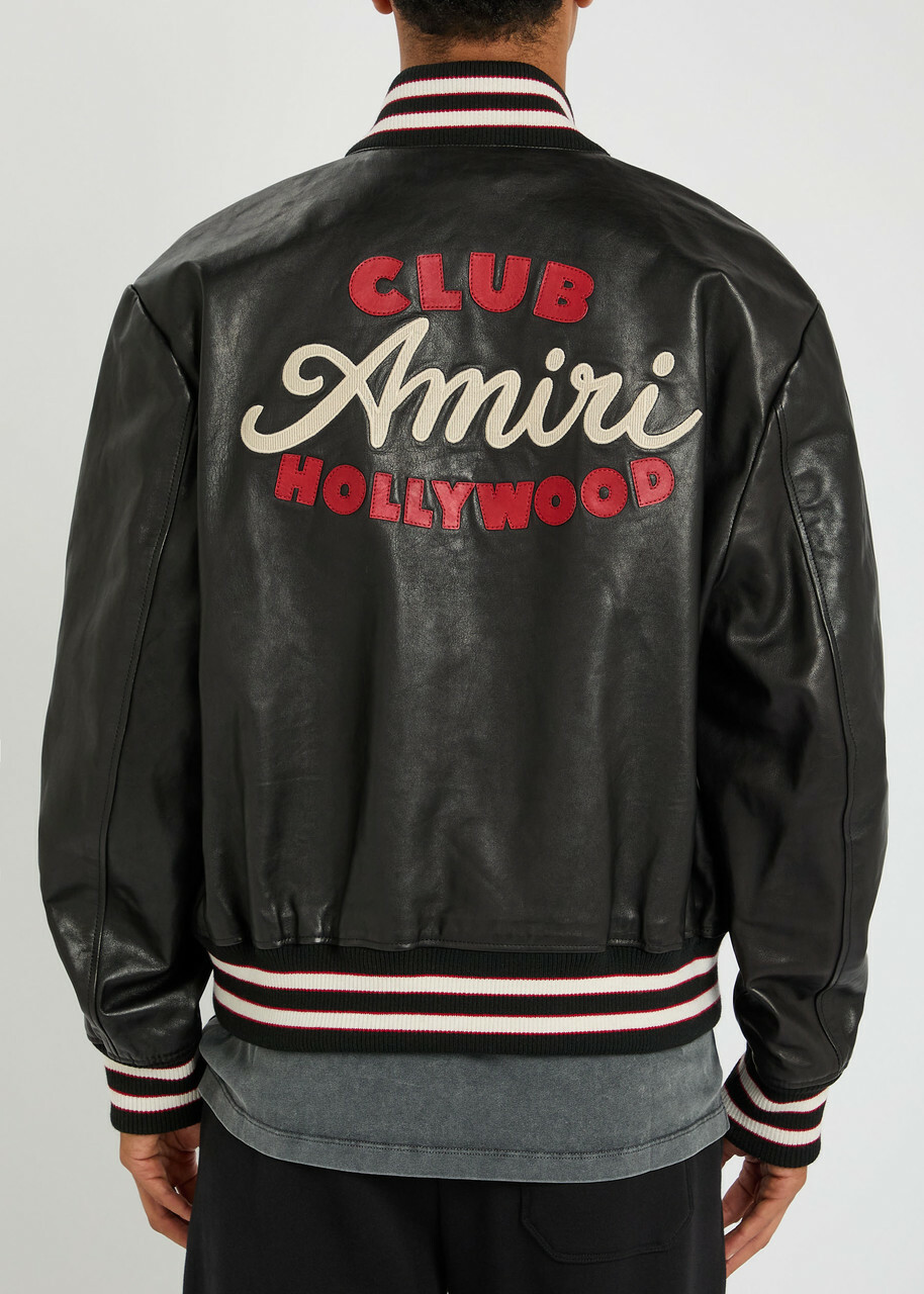 Amiri Club Amiri Appliquéd Leather Varsity Jacket Black