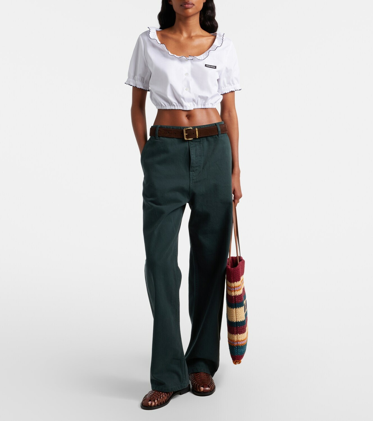 Miu Miu Scalloped cotton poplin crop top