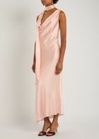 DE LA Vali Thebe Scarf-effect Draped Silk-satin Midi Slip Dress Light Pink