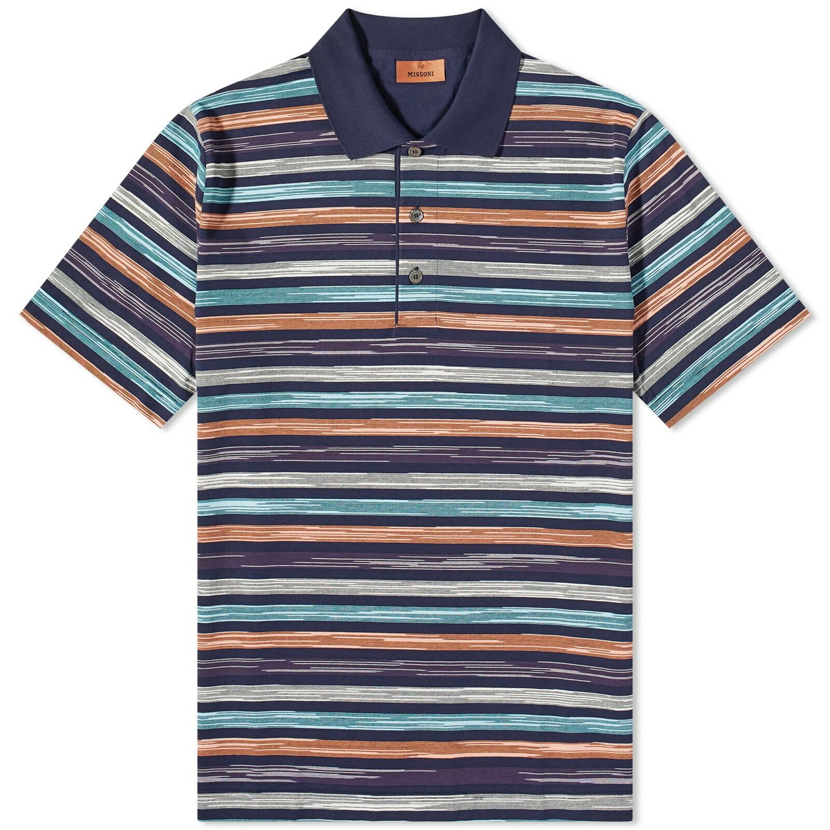 Missoni Men's Zig Zag Polo T-Shirt in Blue/White/Orange Missoni