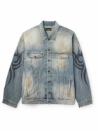 Balenciaga - Oversized Distressed Printed Denim Jacket - Blue