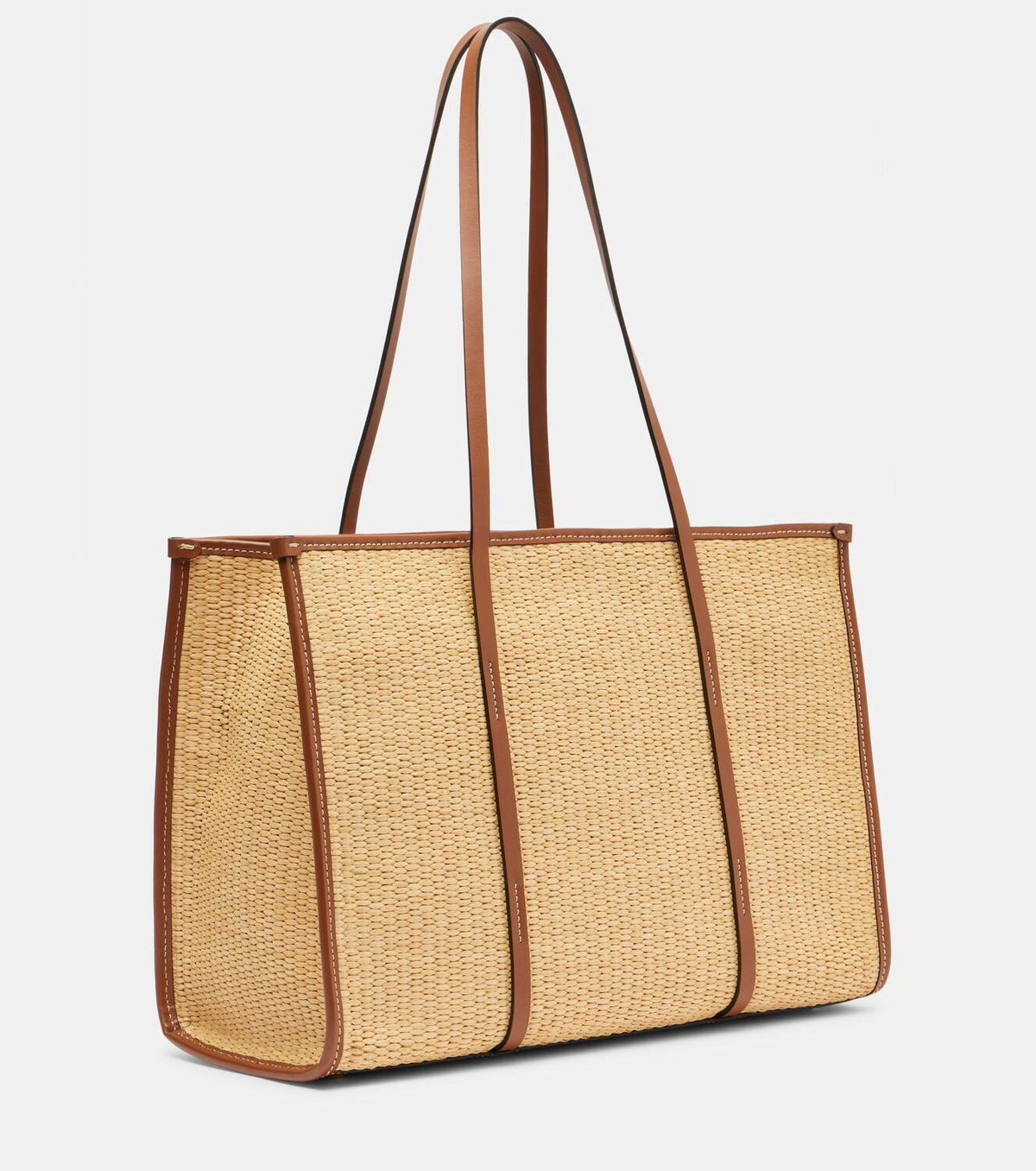 DeMellier Capri leather-trimmed raffia tote bag DeMellier