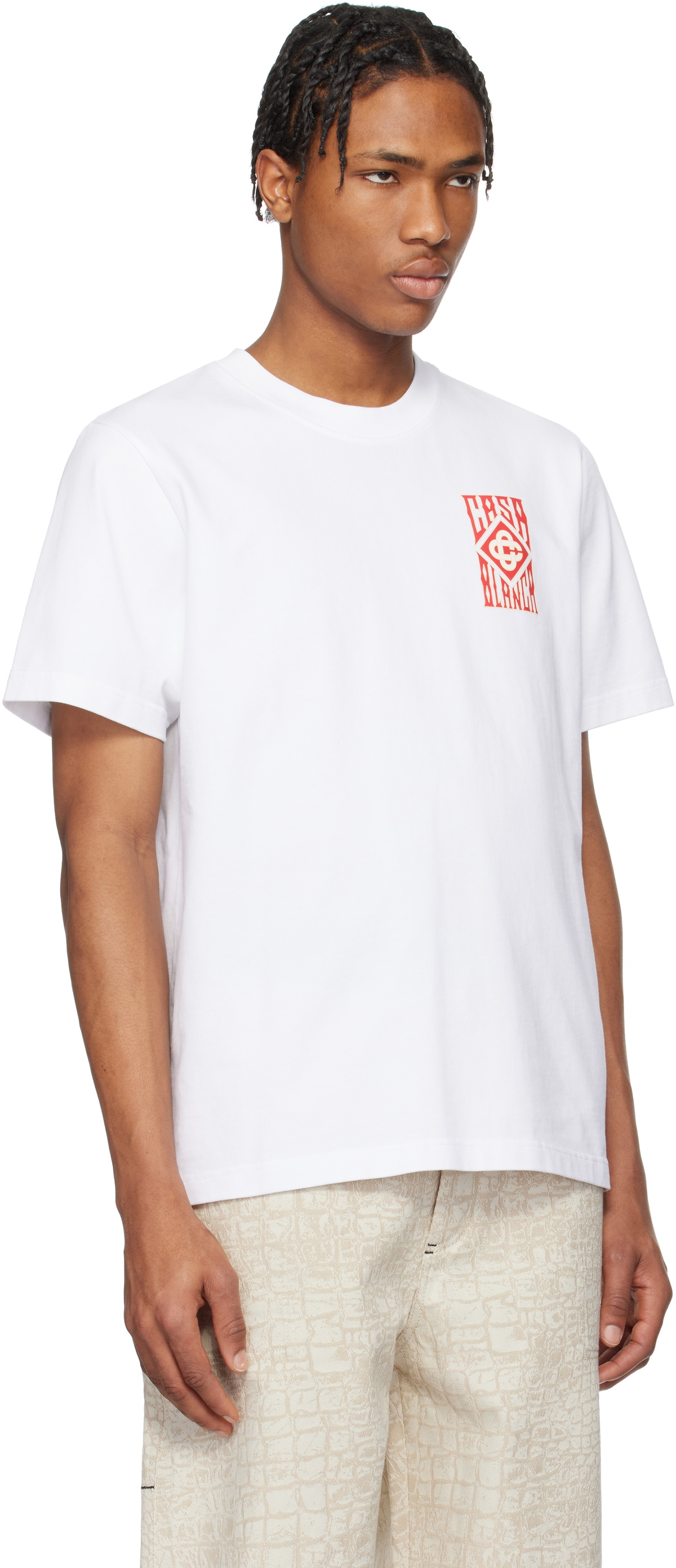 Casablanca幾何学模様ポロシャツ 黒と白ニットジャカードモノグラム Casablanca White Gothic Logo T-shirt Casablanca