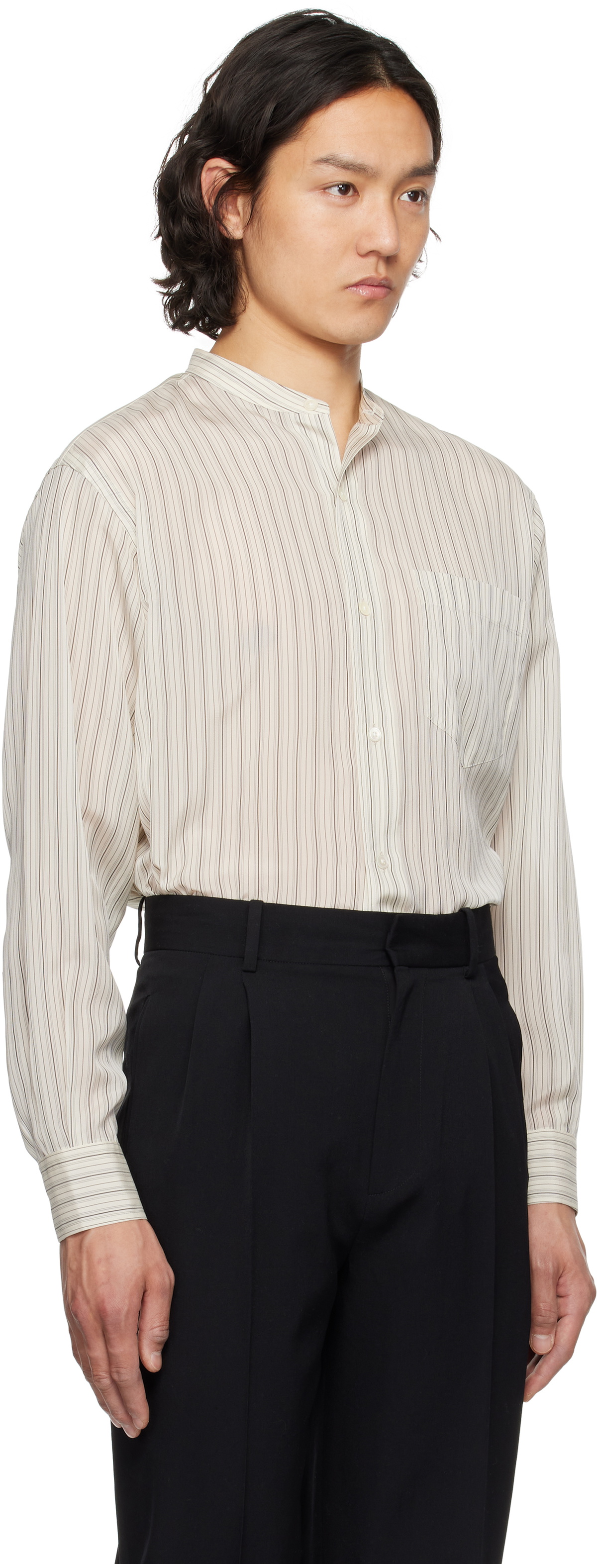 YLÈVE Off-White Acetate Cupra Stand Collar Shirt