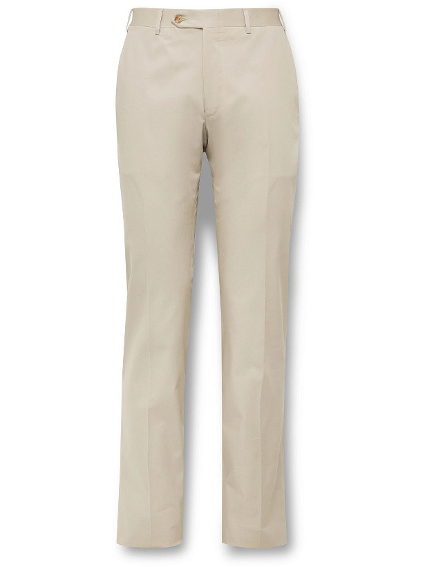 Photo: Canali - Kei Slim-Fit Tapered Stretch-Cotton Twill Suit Trousers - Neutrals