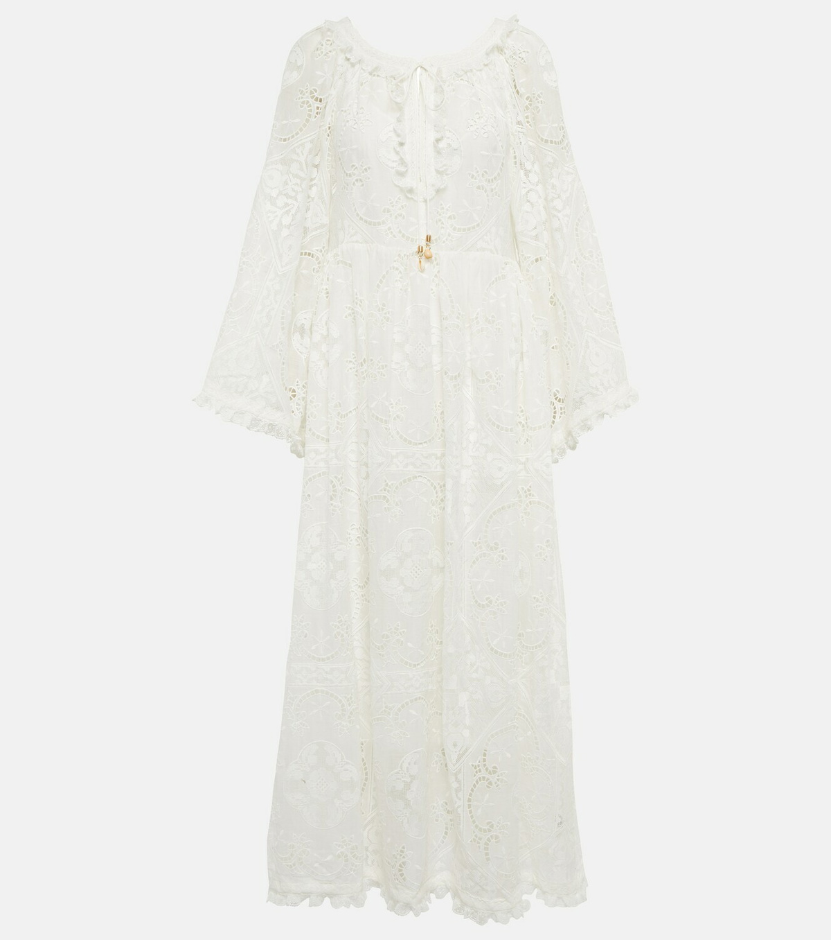 【ZIMMERMANN】fringed broderie anglaise cotton ドレス ZIMMERMANN Broderie anglaise cotton midi dress | THE OUTNET