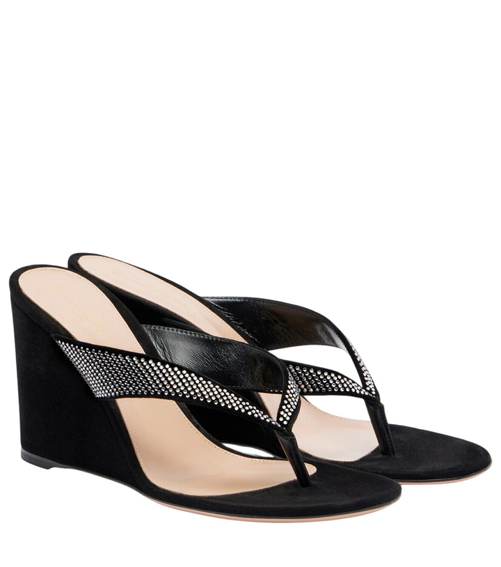 Photo: Gianvito Rossi Crystal-embellished suede wedge thong sandals