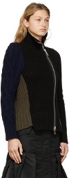 Sacai Black & Khaki Wool Knit Zip-Up Sweater