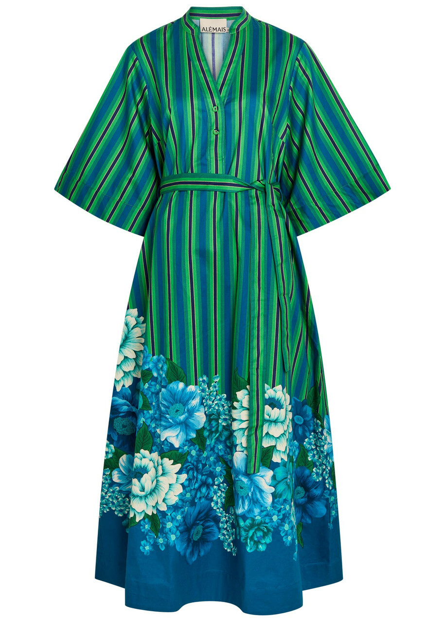 Alemais Margo Striped Cotton-poplin Midi Dress Multicoloured
