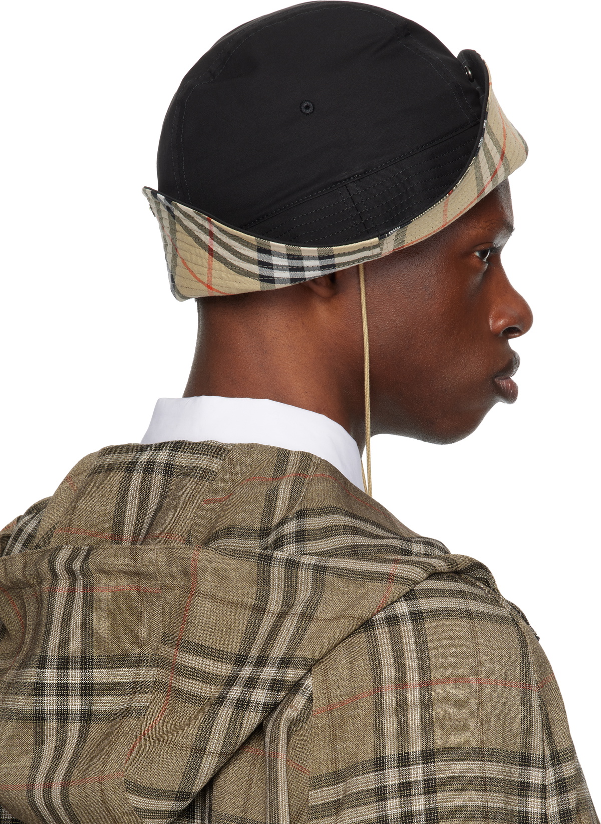 Burberry Black Check Brim Gabardine Bucket Hat Burberry