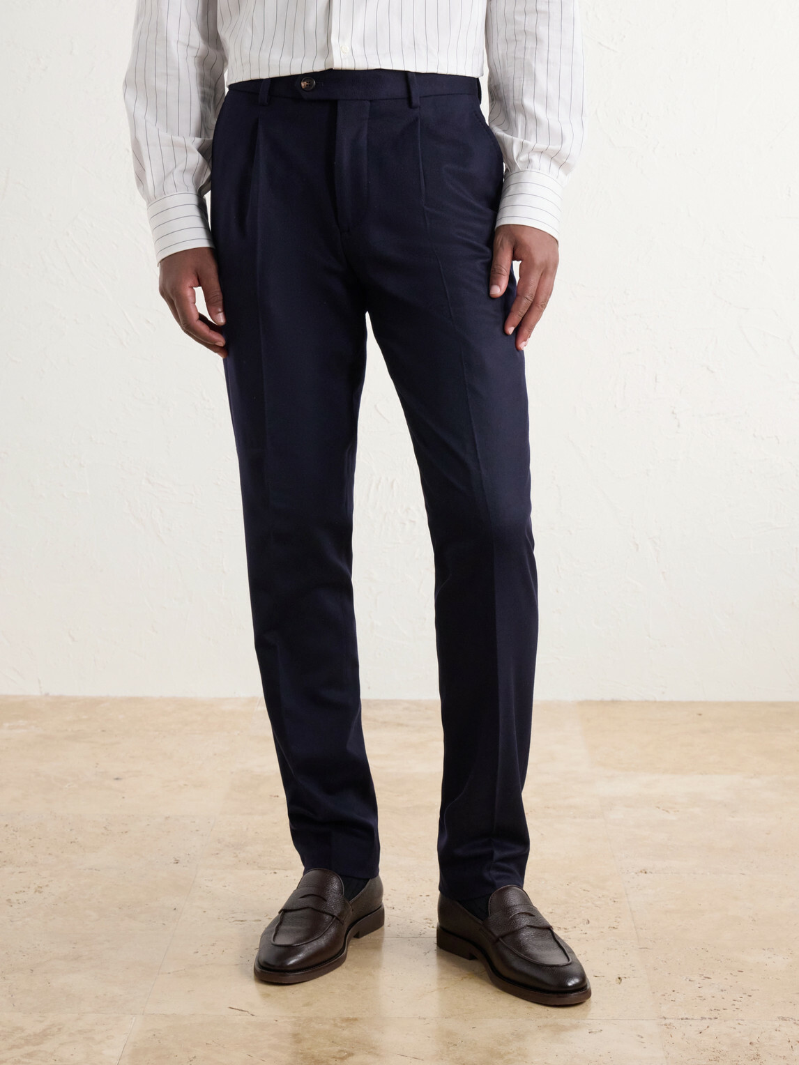 Brunello Cucinelli - Straight-Leg Pleated Wool-Flannel Suit Trousers - Blue