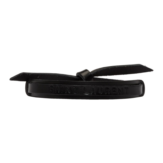Photo: Saint Laurent Black Leather Tied Logo Bracelet