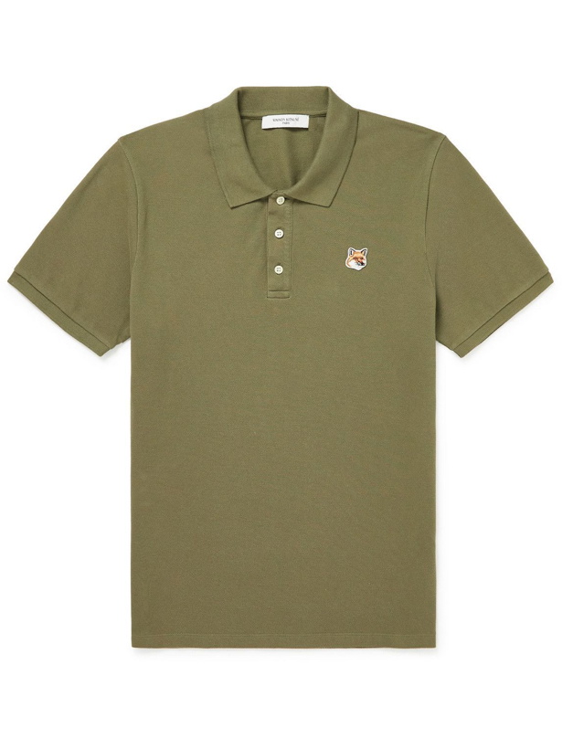 Photo: Maison Kitsuné - Logo-Appliquéd Cotton-Piqué Polo Shirt - Green