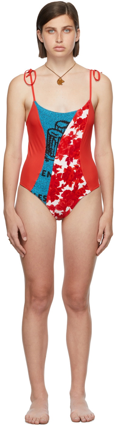 Rave Review SSENSE Exclusive Red & Blue Ophie One-Piece Swimsuit