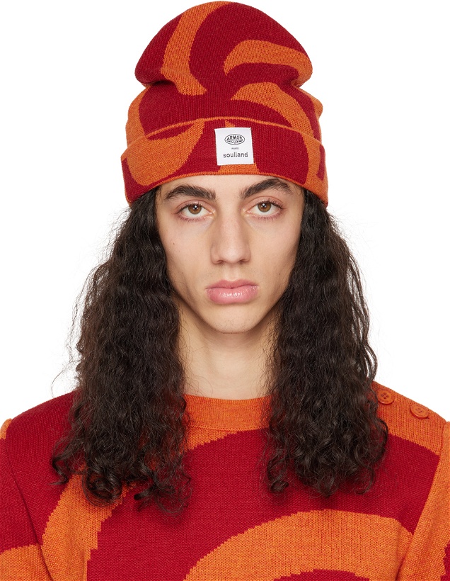 Photo: Soulland Red & Orange Armor Lux Edition Jacquard Wool Beanie