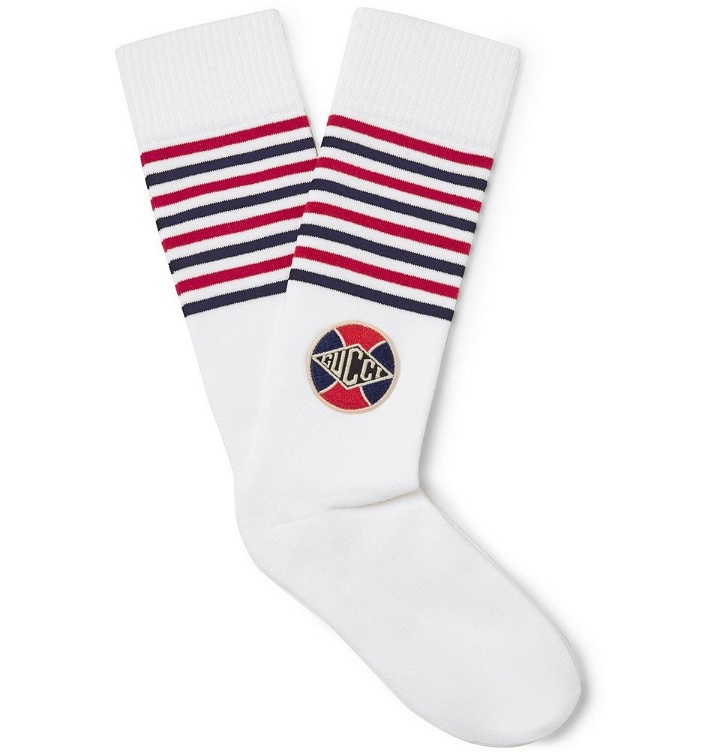 Photo: Gucci - Logo-Appliquéd Striped Stretch Cotton-Blend Socks - Men - White