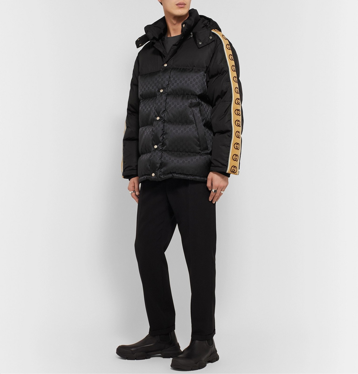 GG Jacquard Nylon Padded Coat in Black - Gucci