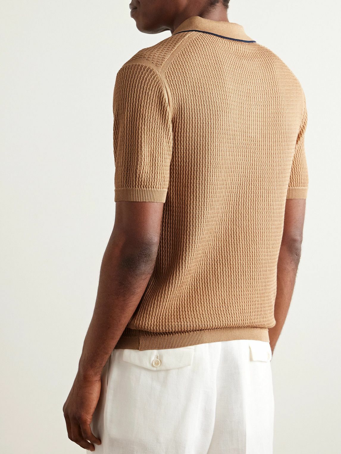 Richard James - Ribbed Cotton and Silk-Blend Polo Shirt - Brown