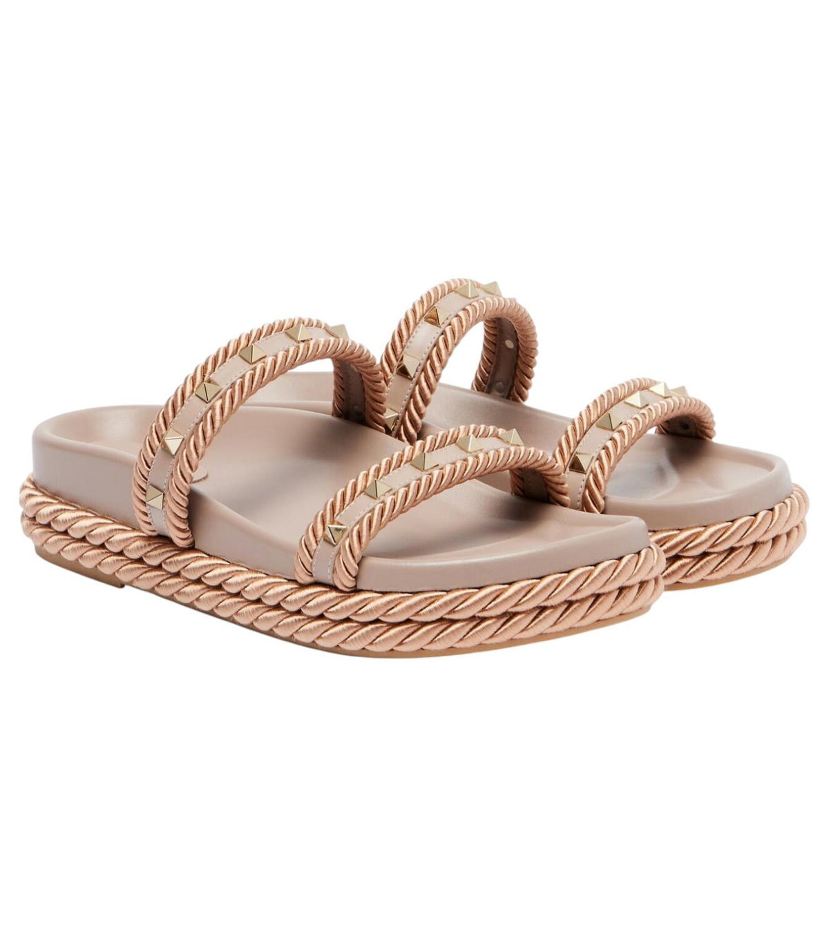 サンダル・ミュール Valentino Garavani Caramel Fabric Rockstud Sandals Valentino Garavani Caramel Fabric Rockstud Sandals Valentino
