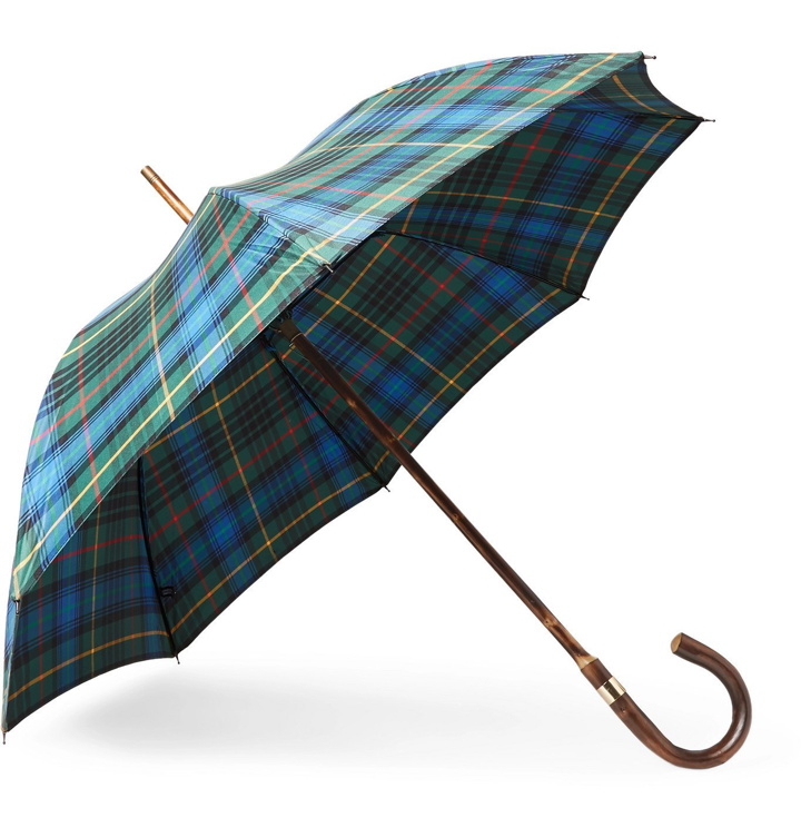 Photo: Kingsman - London Undercover Checked Chestnut Wood-Handle Umbrella - Green