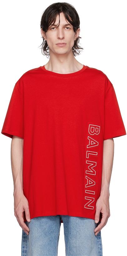 Photo: Balmain Red Embossed T-Shirt