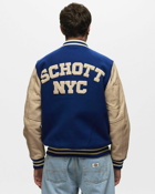 Schott Nyc Varsity Col Rib Cuir / Laine Blue - Mens - Bomber Jackets/College Jackets