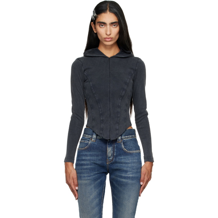 Photo: Balenciaga Black Corseted Zip Interlock Stretch Jersey Hoodie
